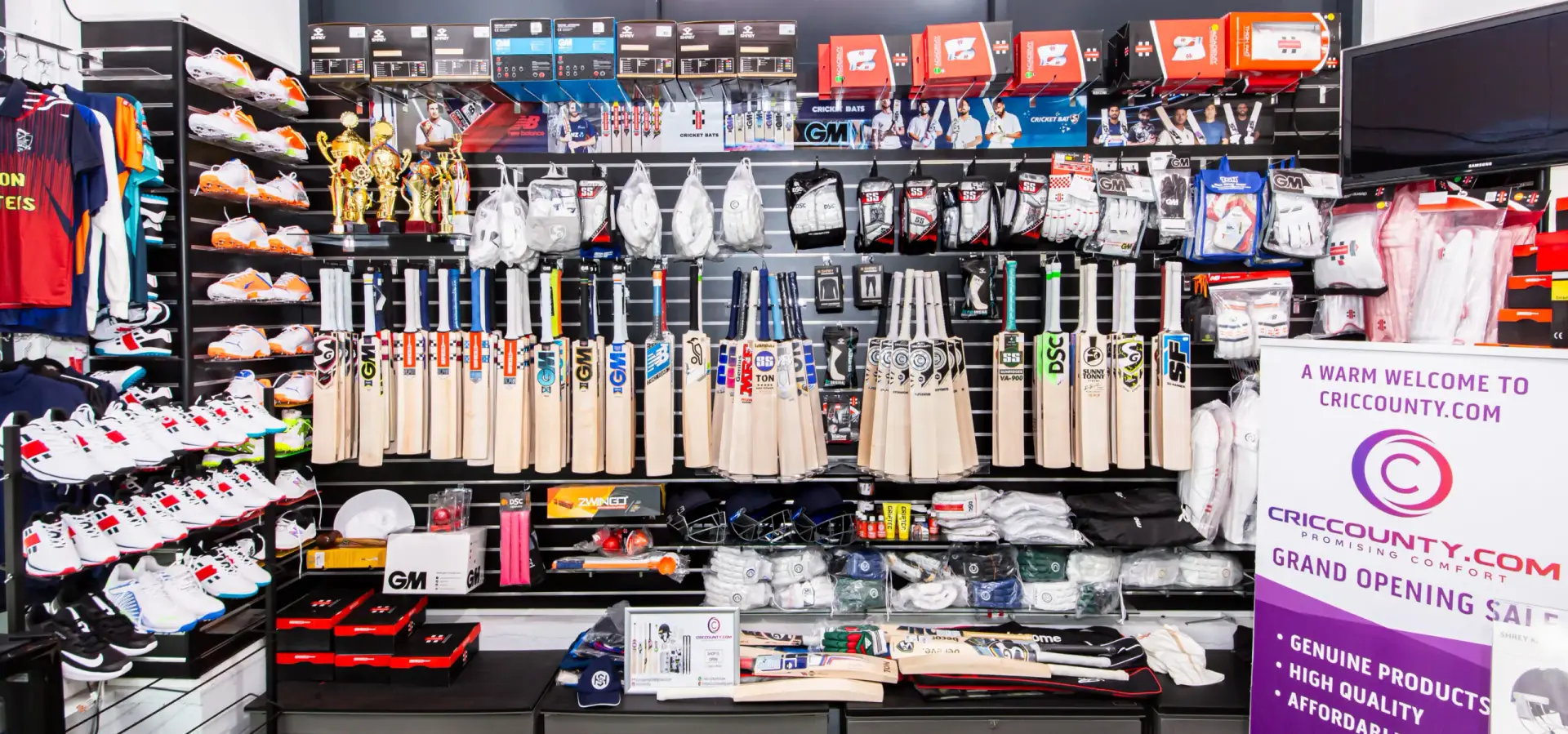 Cricket bats on display in store